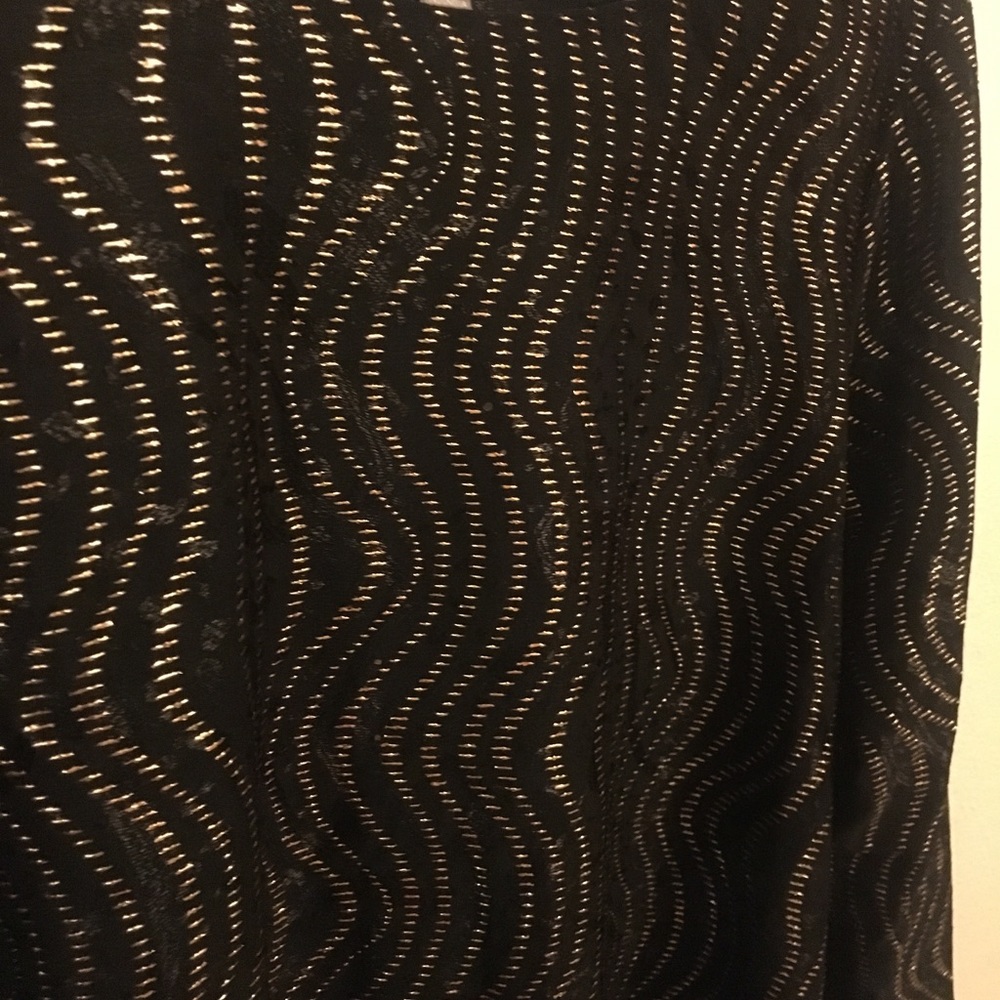 JM Collection Black Gold Metallic Animal Print Top 1X 3/4 Sleeve Stretch Blouse - Picture 3 of 5